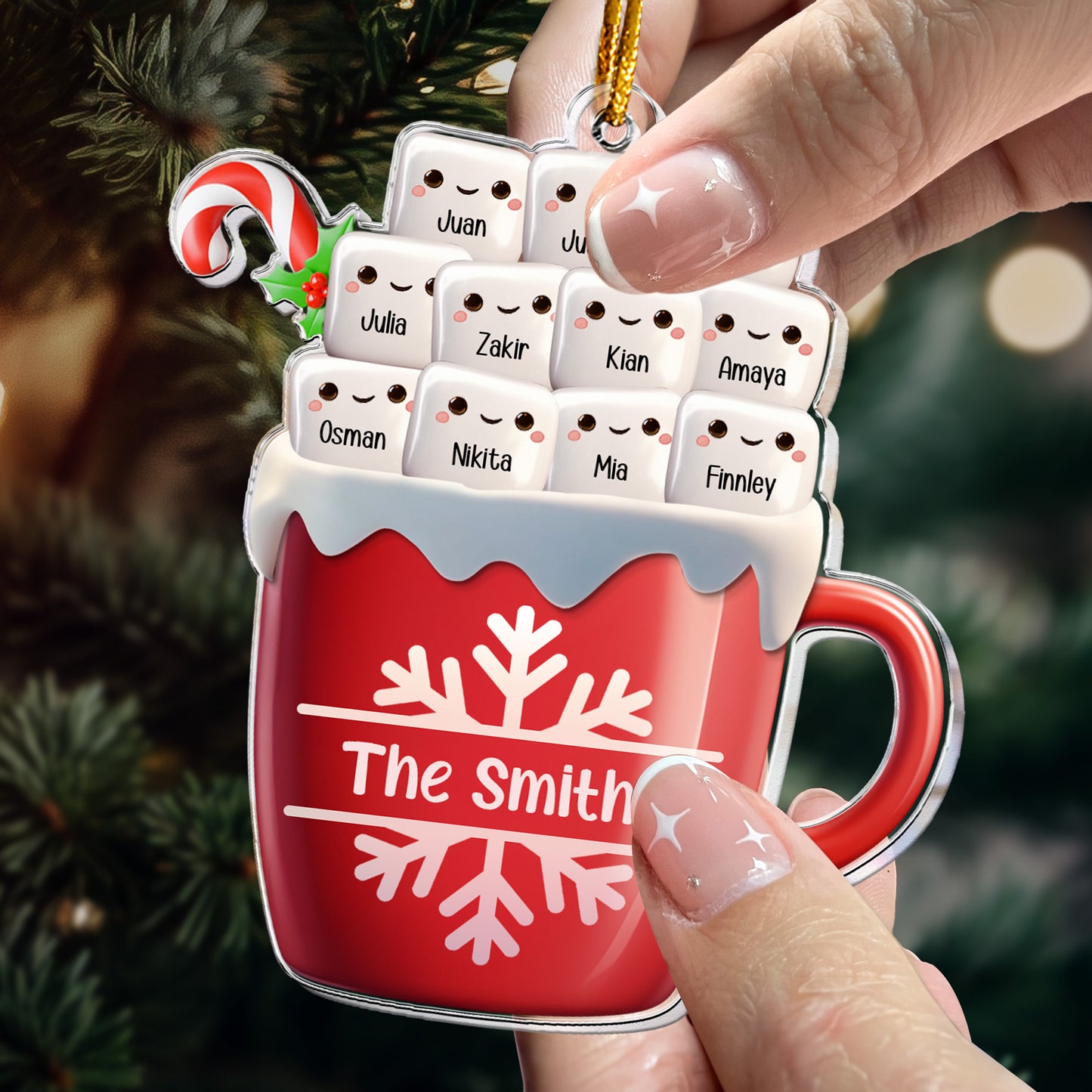 Hot Chocolate Mug With Marshmallows Family Ornament - Personalized Acrylic Ornament