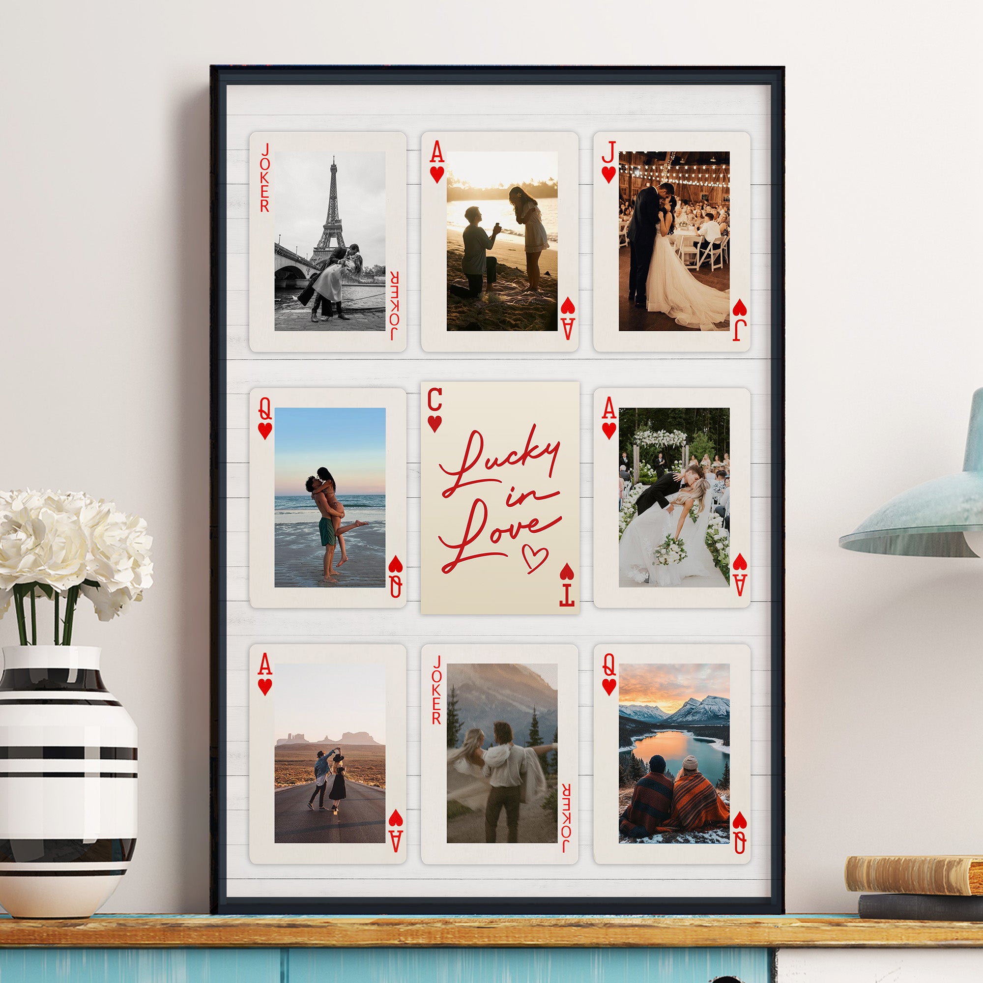 How Lucky Are We Playing Card Couple Custom Romantic Photo - Personalized Photo Poster