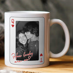 How Lucky Are We Playing Card Couple Custom Romantic Vintage Photo - Personalized Photo Mug