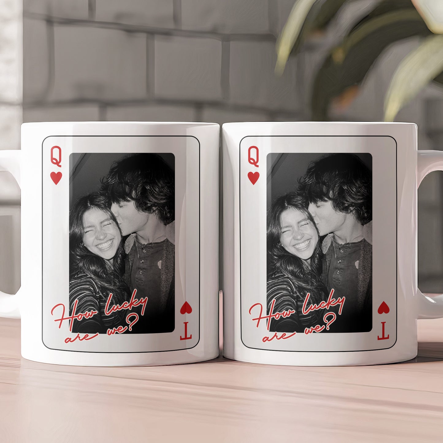 How Lucky Are We Playing Card Couple Custom Romantic Vintage Photo - Personalized Photo Mug