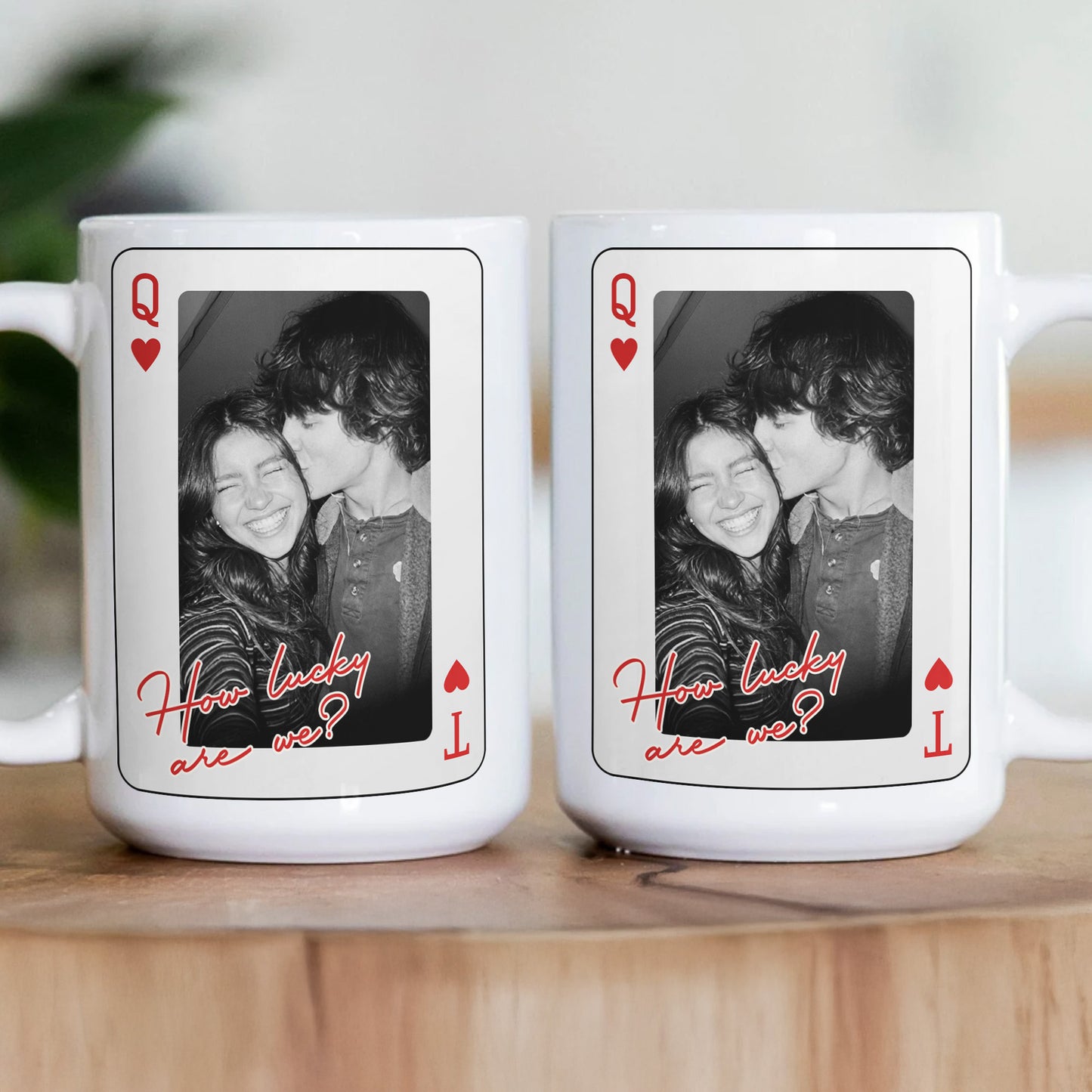 How Lucky Are We Playing Card Couple Custom Romantic Vintage Photo - Personalized Photo Mug