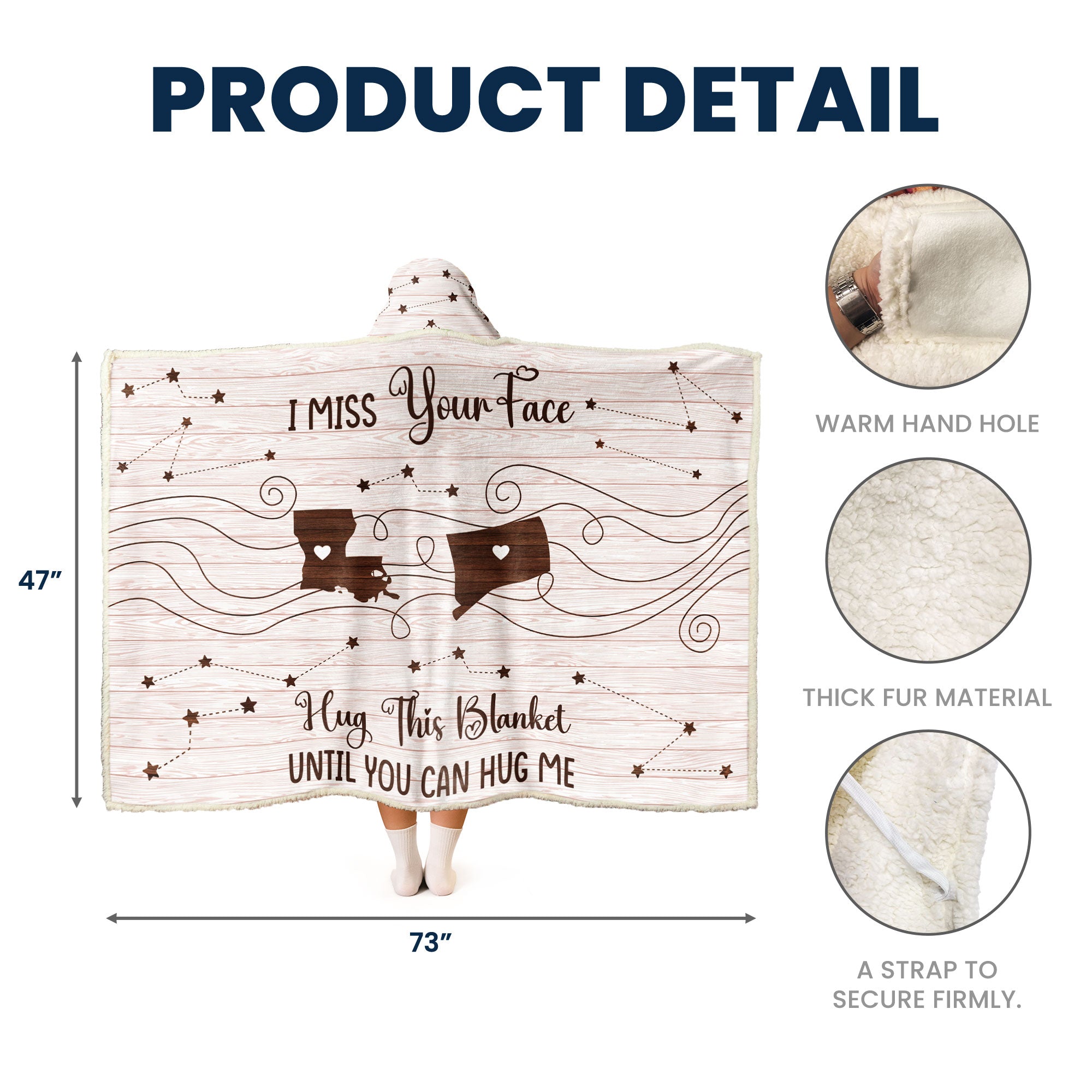 Hug This Blanket Until You Can Hug Me - Custom States - Long Distance Gifts - Personalized Wearable Blanket Hoodie