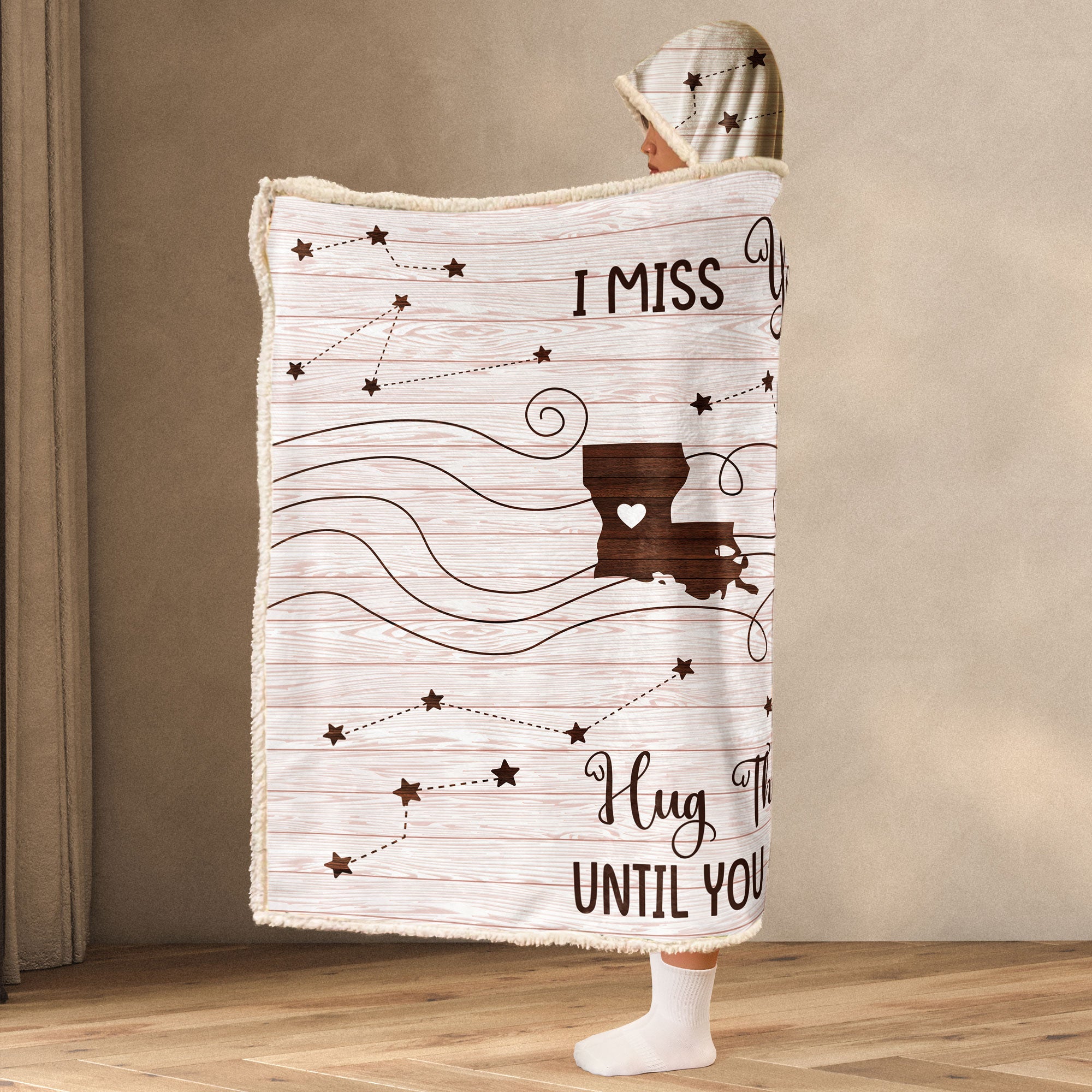 Hug This Blanket Until You Can Hug Me - Custom States - Long Distance Gifts - Personalized Wearable Blanket Hoodie