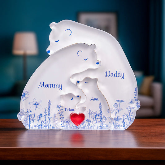 Hugging Bear Family Puzzle Toile De Jouy Style - Personalized Acrylic Bear Family Puzzle