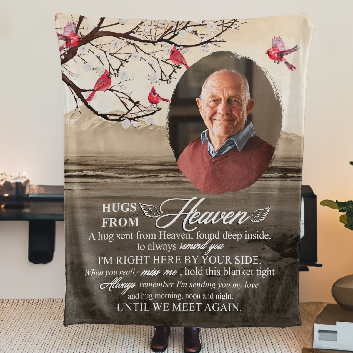 Hugs From Heaven Until We Meet Again - Personalized Photo Blanket