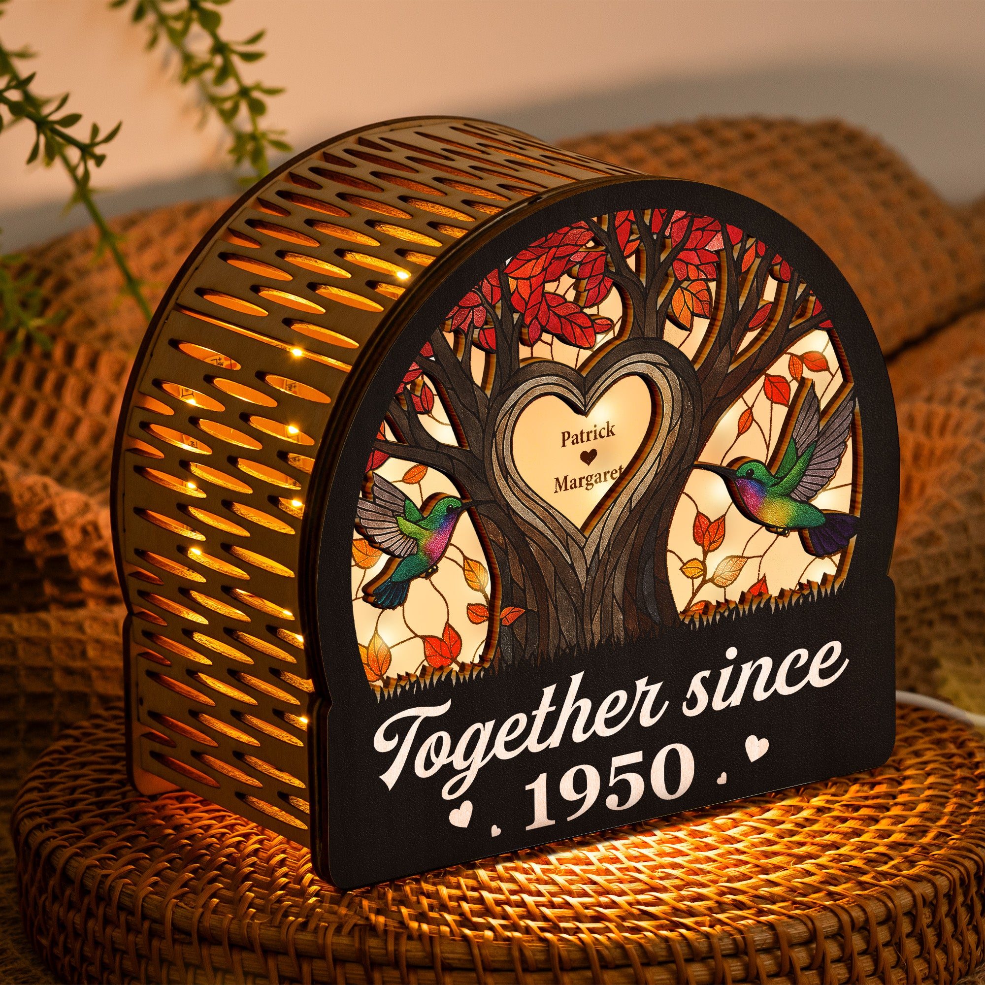 Hummingbird Couple Tree Of Life Anniversary Gift - Personalized Lantern Night Light