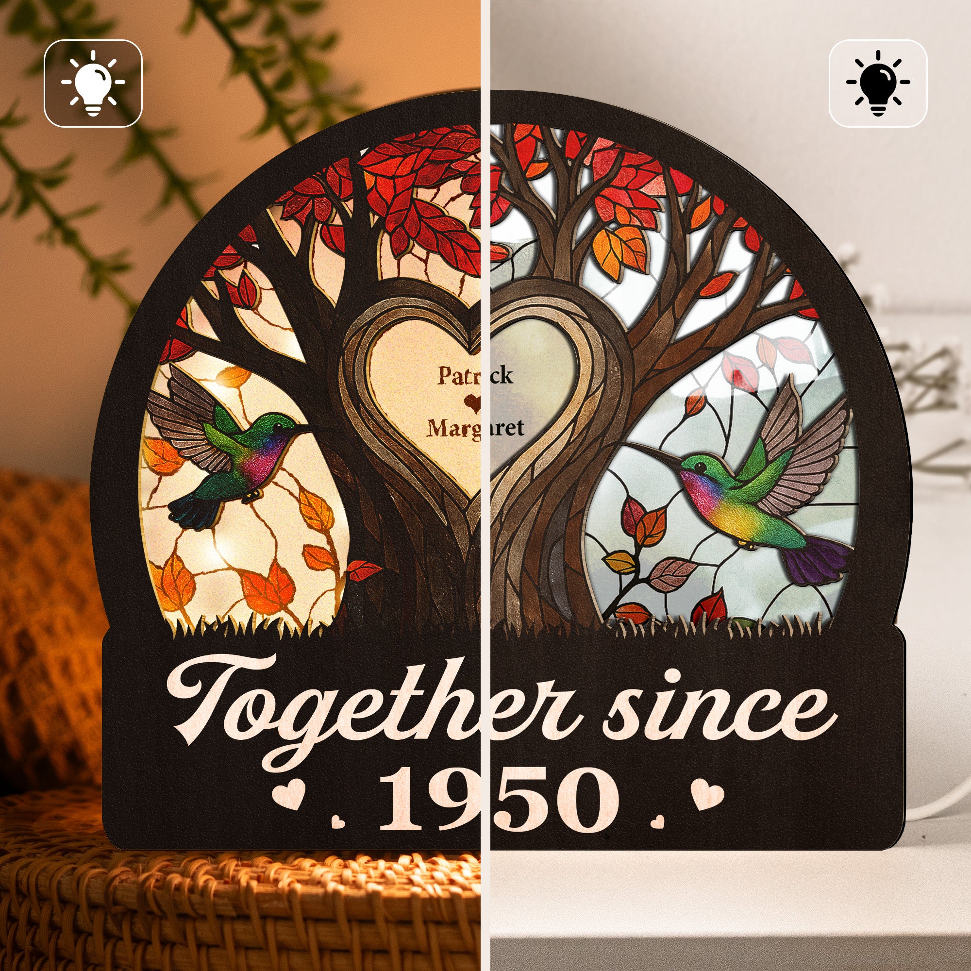 Hummingbird Couple Tree Of Life Anniversary Gift - Personalized Lantern Night Light