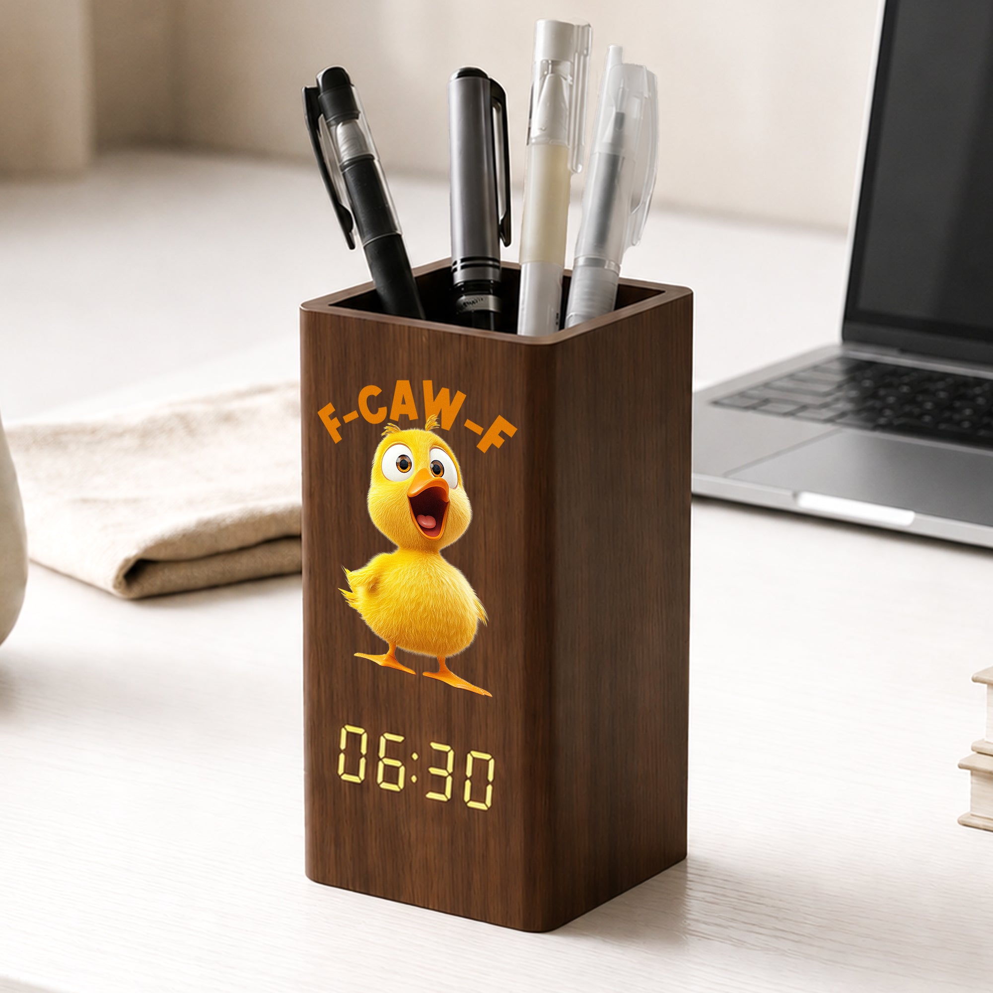 Humorous-F-Caw-F-For-Coworkers,-Friends,-Boss,-Family-Funny-Exchange-Gift-Personalized-Pen-Holder-With-Clock-2