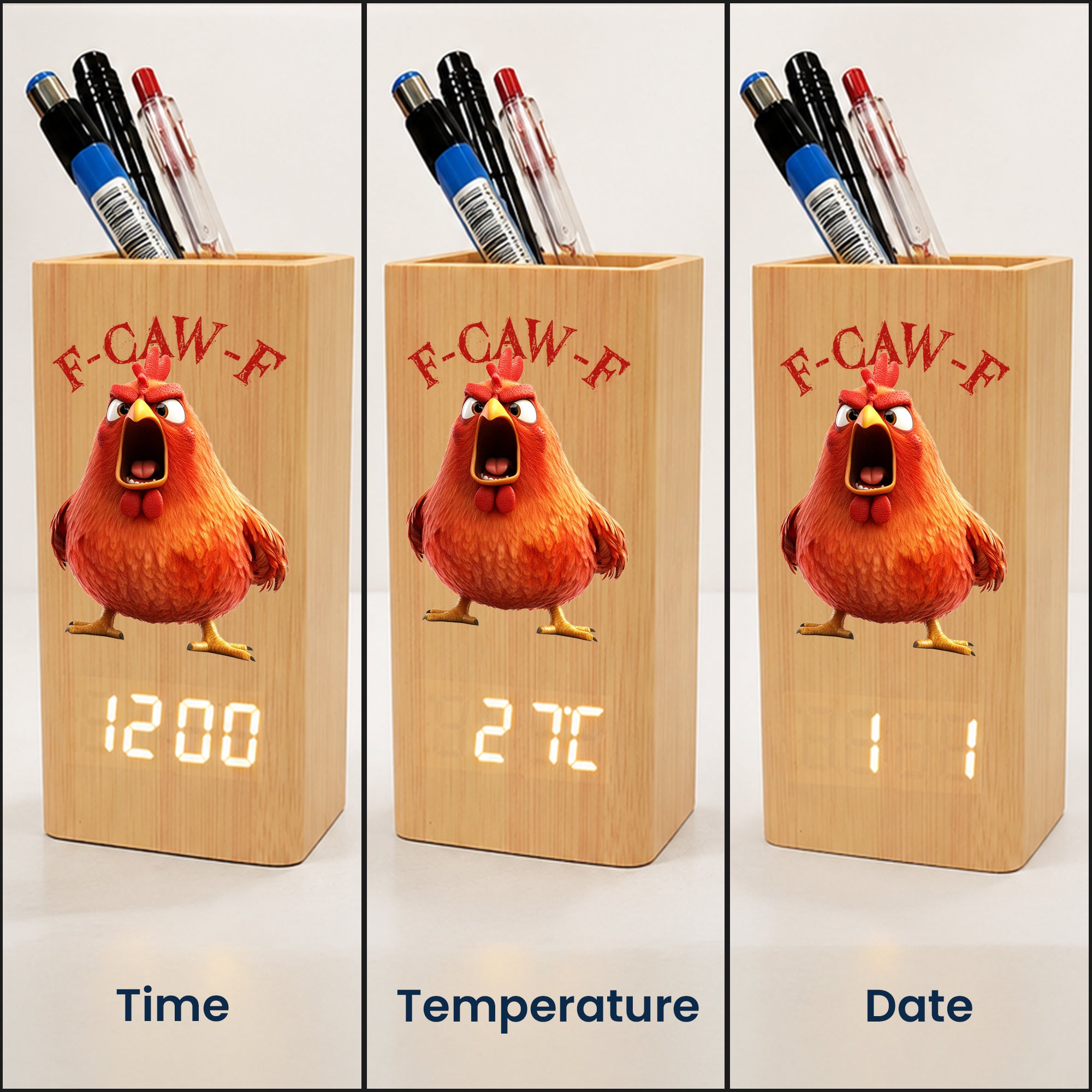Humorous-F-Caw-F-For-Coworkers,-Friends,-Boss,-Family-Funny-Exchange-Gift-Personalized-Pen-Holder-With-Clock-4