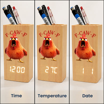 Humorous-F-Caw-F-For-Coworkers,-Friends,-Boss,-Family-Funny-Exchange-Gift-Personalized-Pen-Holder-With-Clock-4