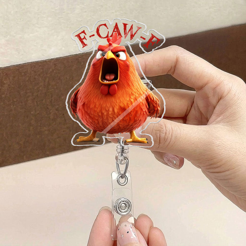 Humorous-F-Caw-F-For-Coworkers,-Friends,-Funny-Team-Gifts-Personalized-Acrylic-Badge-Reel-3