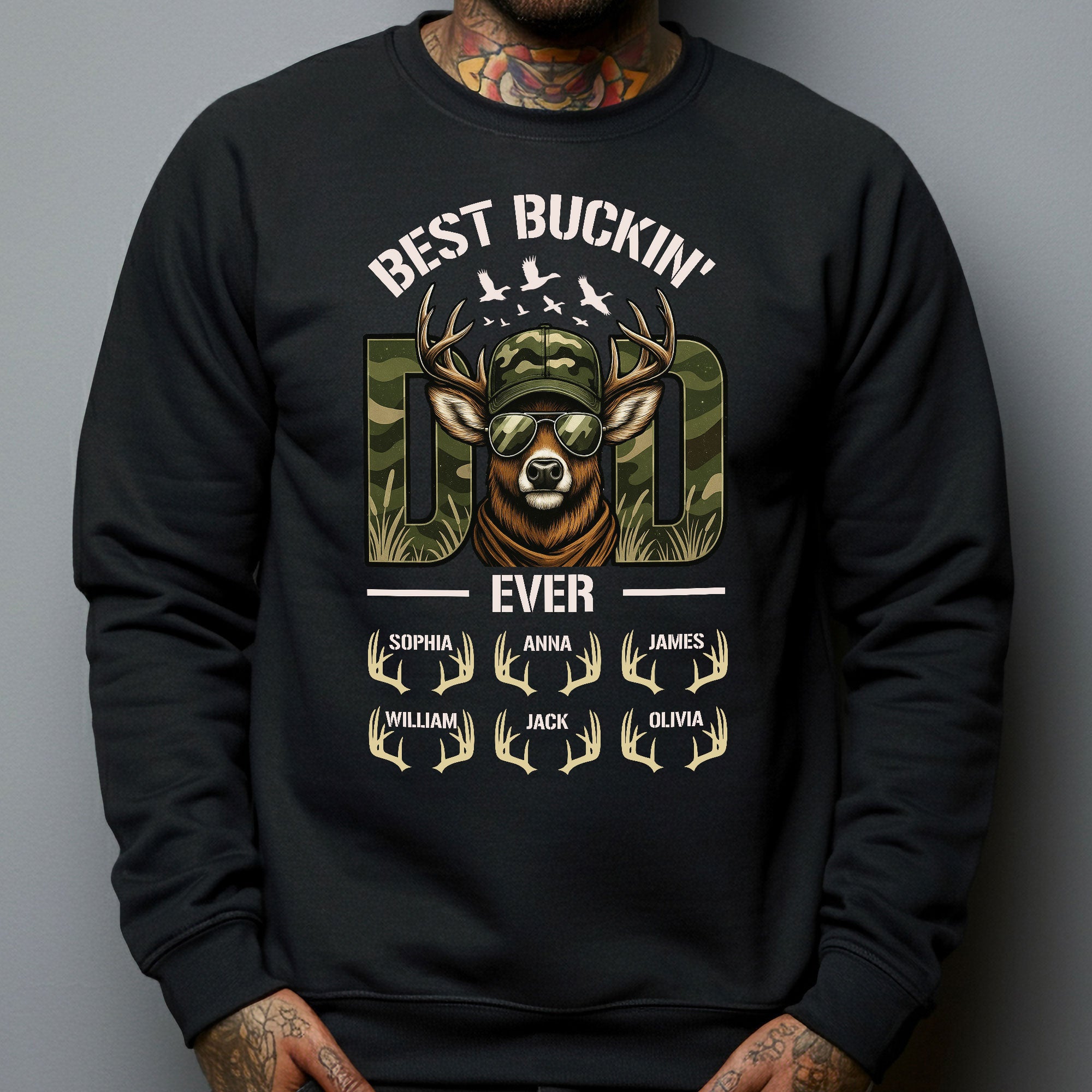 Hunter Dad Best Buckin' Dad Custom Kids Name - Personalized Shirt