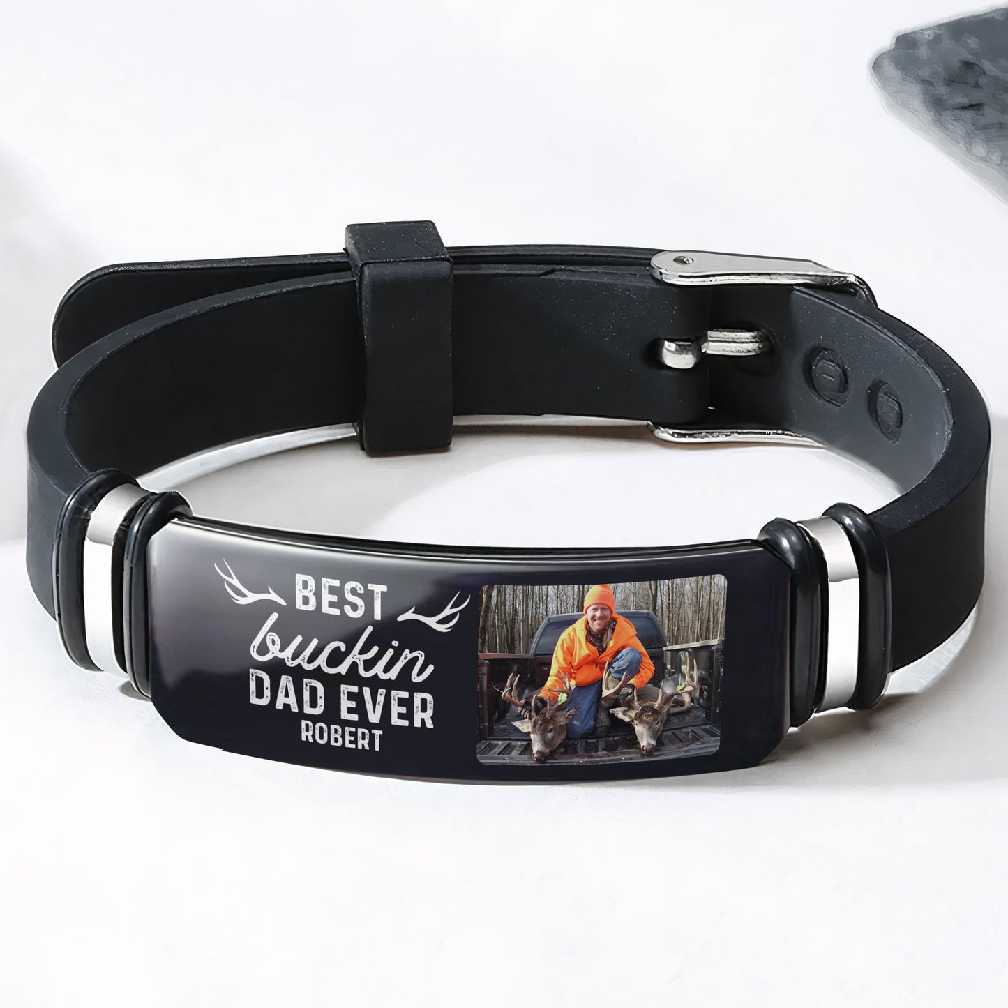 Hunting Best Buckin' Dad Ever Father's Day Gift For Men - Personalized Photo Bracelet