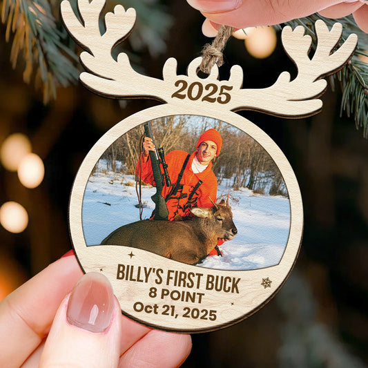 Hunting First Memorable Moment With Kid - Personalized Wooden Photo Ornament