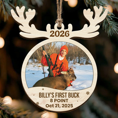 Hunting First Memorable Moment With Kid - Personalized Wooden Photo Ornament