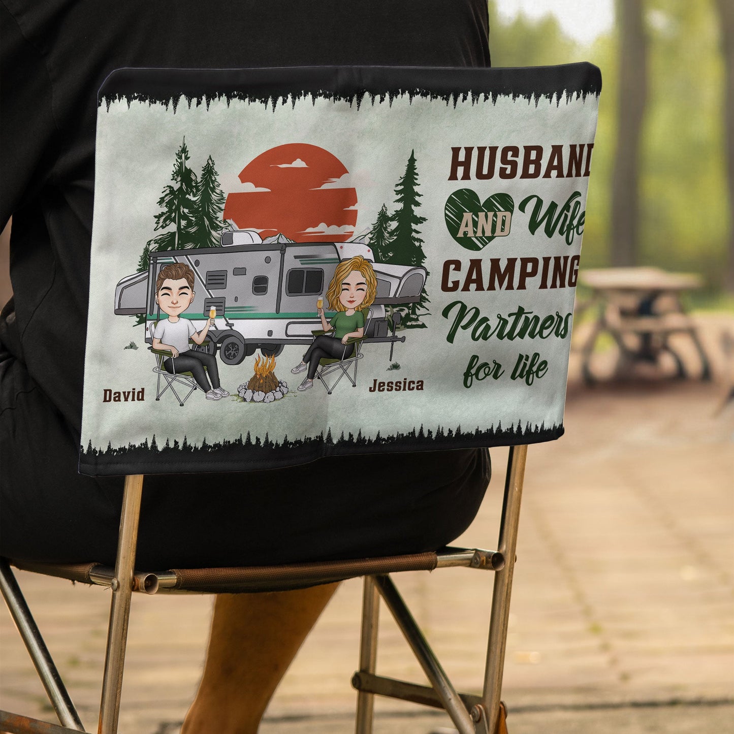 Husband And Wife Camping Partners For Life - Personalized Folding Chair Cover