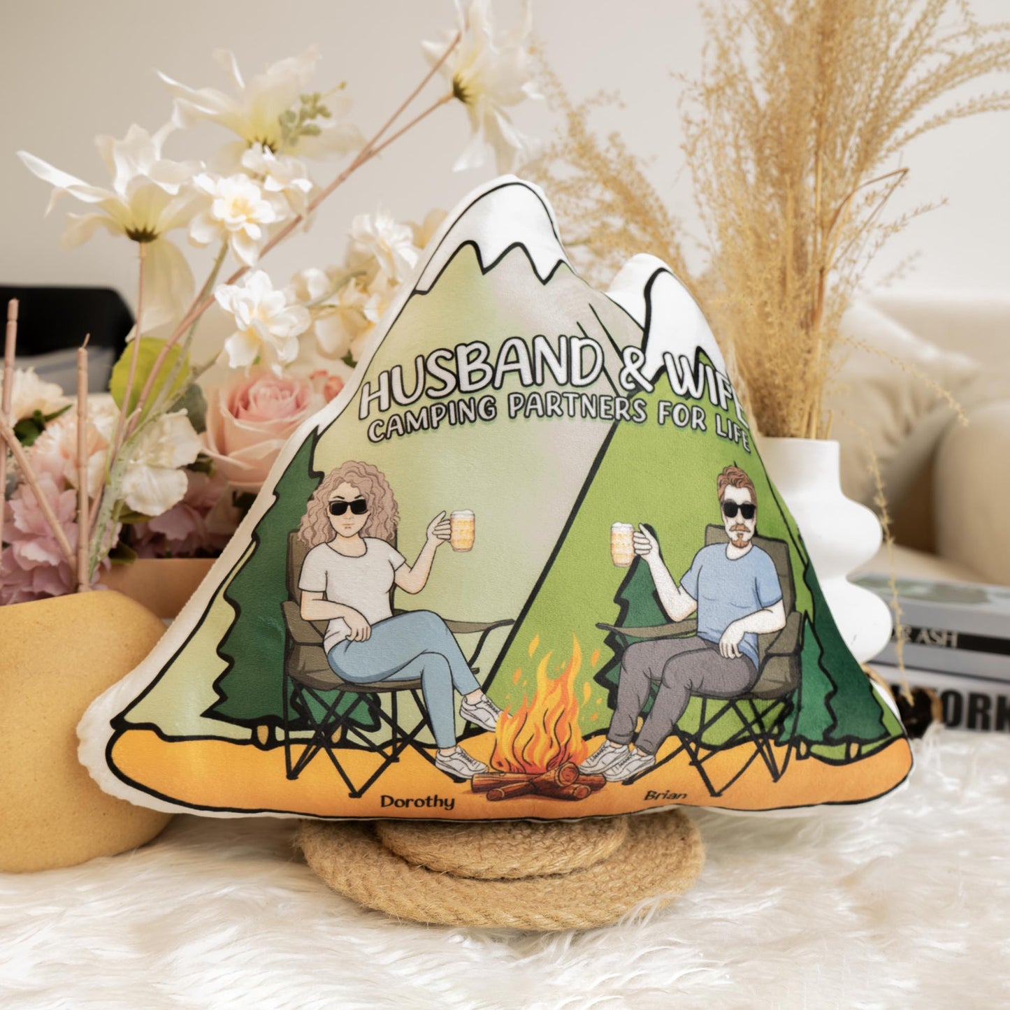 Husband And Wife Camping Partners For Life - Personalized Custom Shaped Pillow