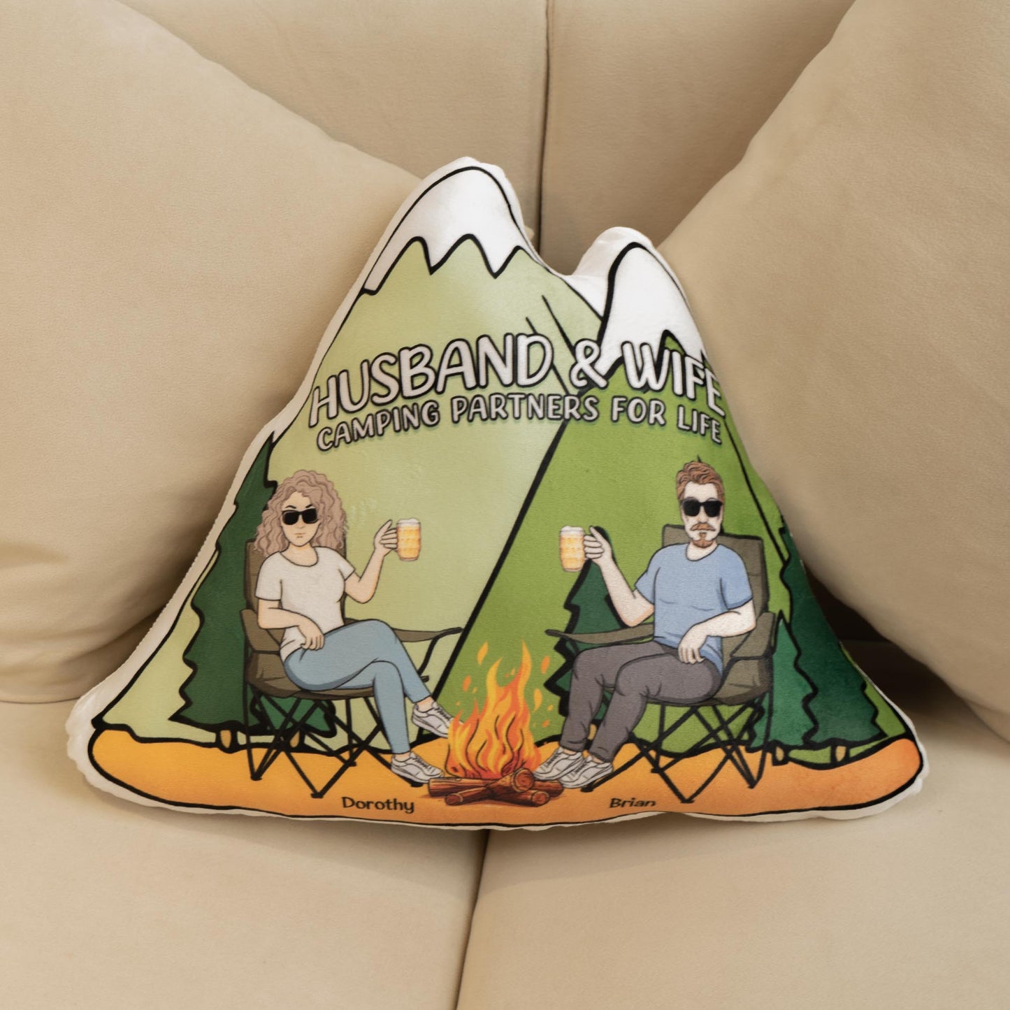 Husband And Wife Camping Partners For Life - Personalized Custom Shaped Pillow