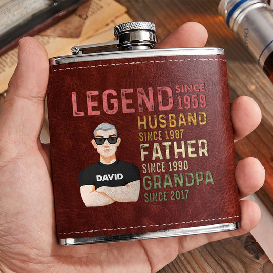 Husband Dad Grandpa Legend Custom Since - Personalized Leather Flask
