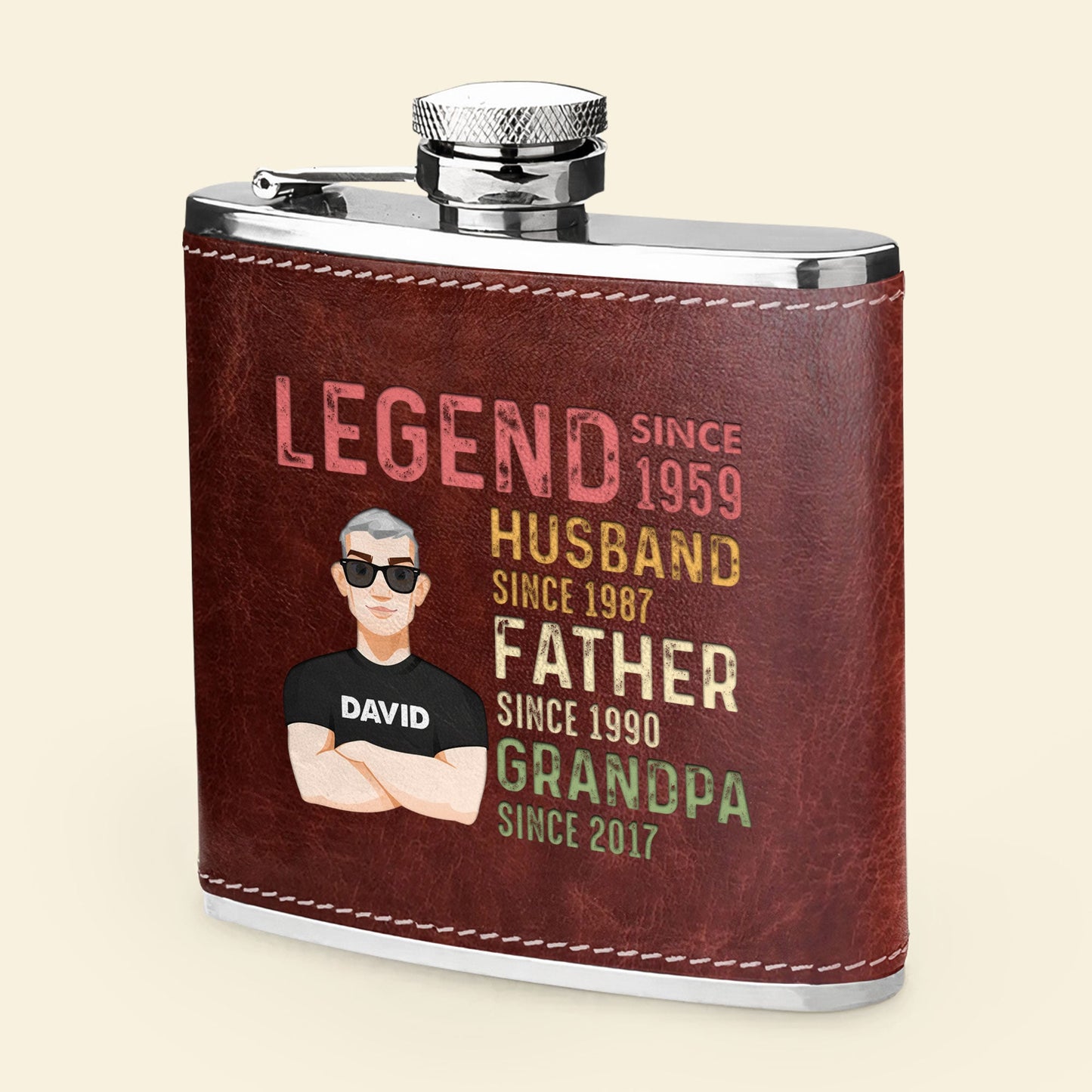 Husband Dad Grandpa Legend Custom Since - Personalized Leather Flask