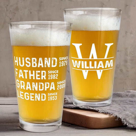 Husband Father Grandpa Legend Custom Name - Personalized Beer Glass