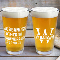 Husband Father Grandpa Legend Custom Name - Personalized Beer Glass