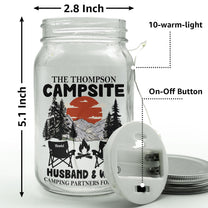 Husband & Wife Camping Partners For Life - Personalized Mason Jar Light