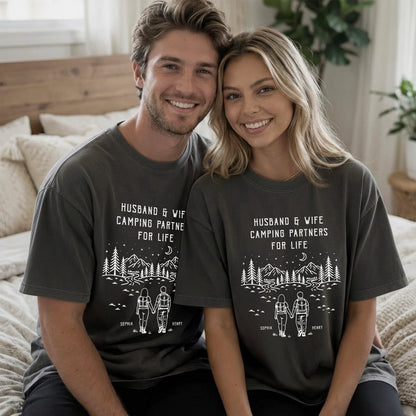 Husband_And_Wife_Camping_Partners_For_Life_Personalized_Couple_Matching_Comfort_Tee_2