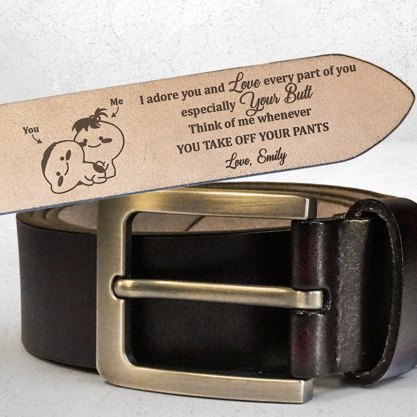 I Adore You And Love Every Part Of You Anniversary Gift - Personalized Engraved Leather Belt