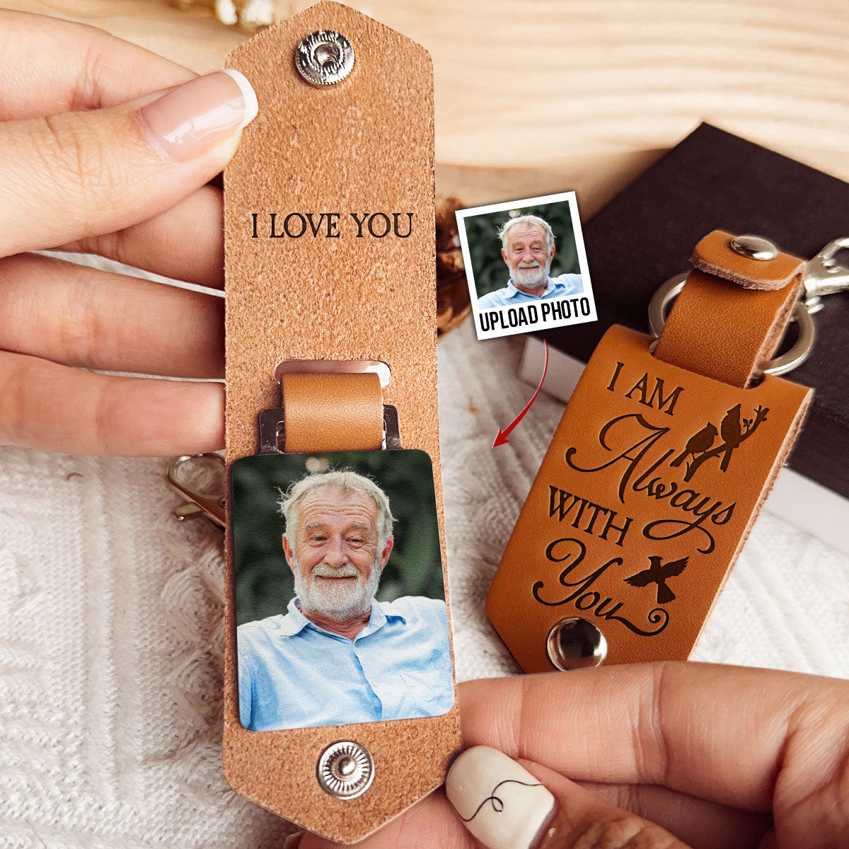 I Am Always With You - Personalized Leather Photo Keychain