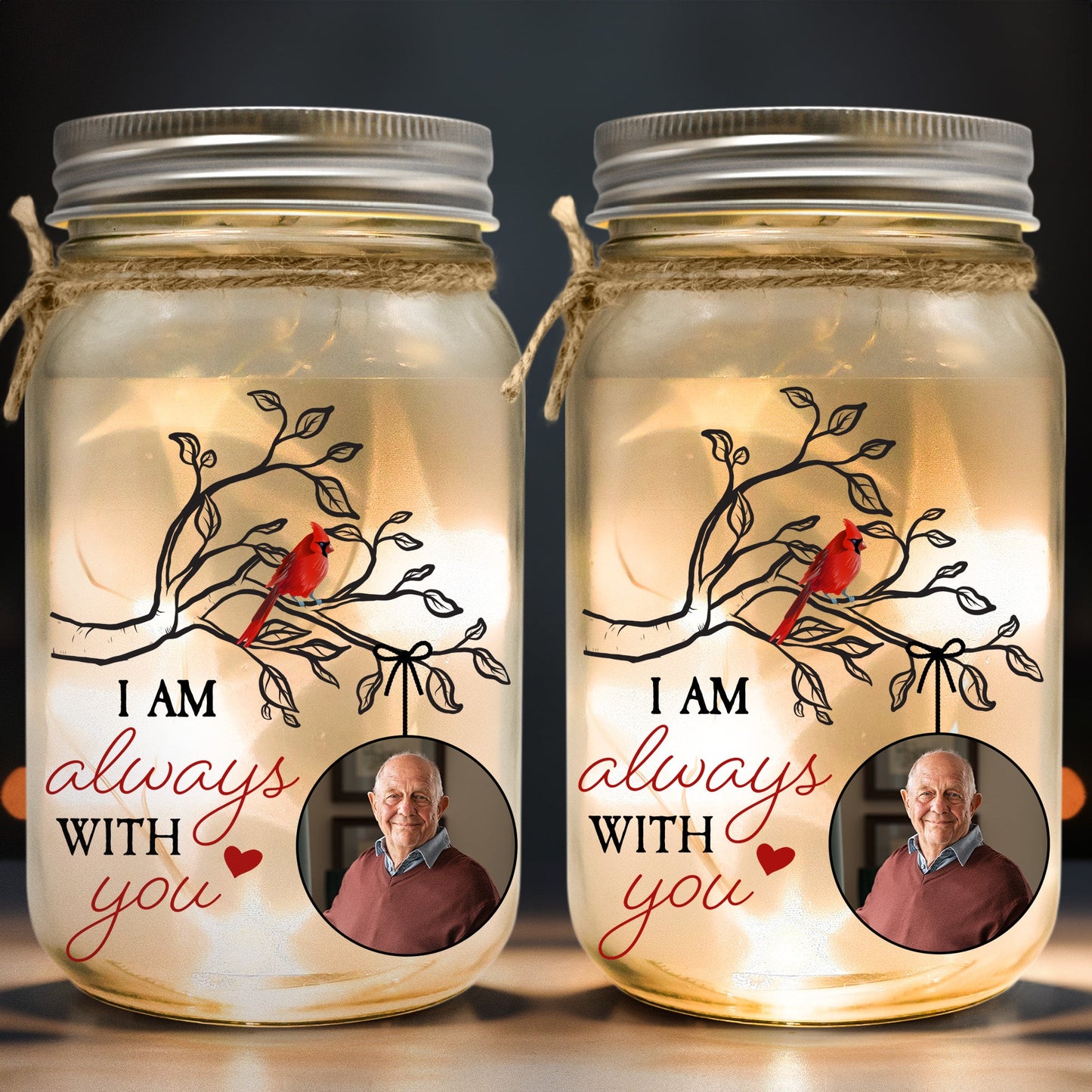 I Am Always With You - Personalized Mason Jar Photo Light