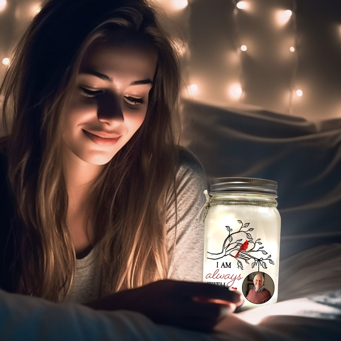 I Am Always With You - Personalized Mason Jar Photo Light