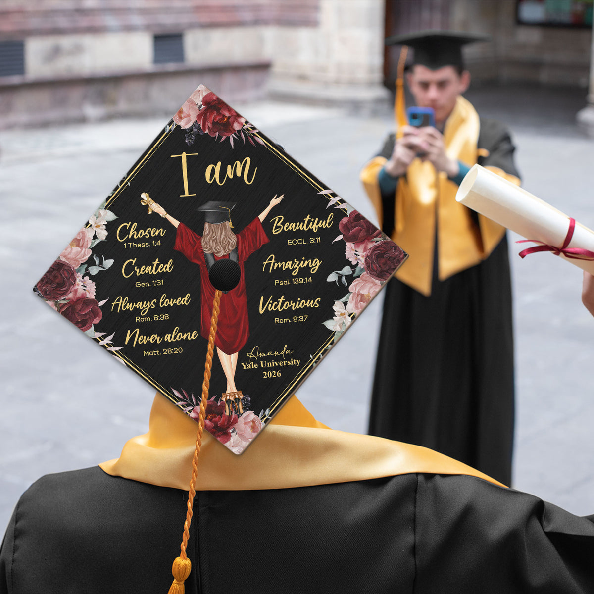I Am Chosen Created Loved - Personalized Graduation Cap Topper – Macorner