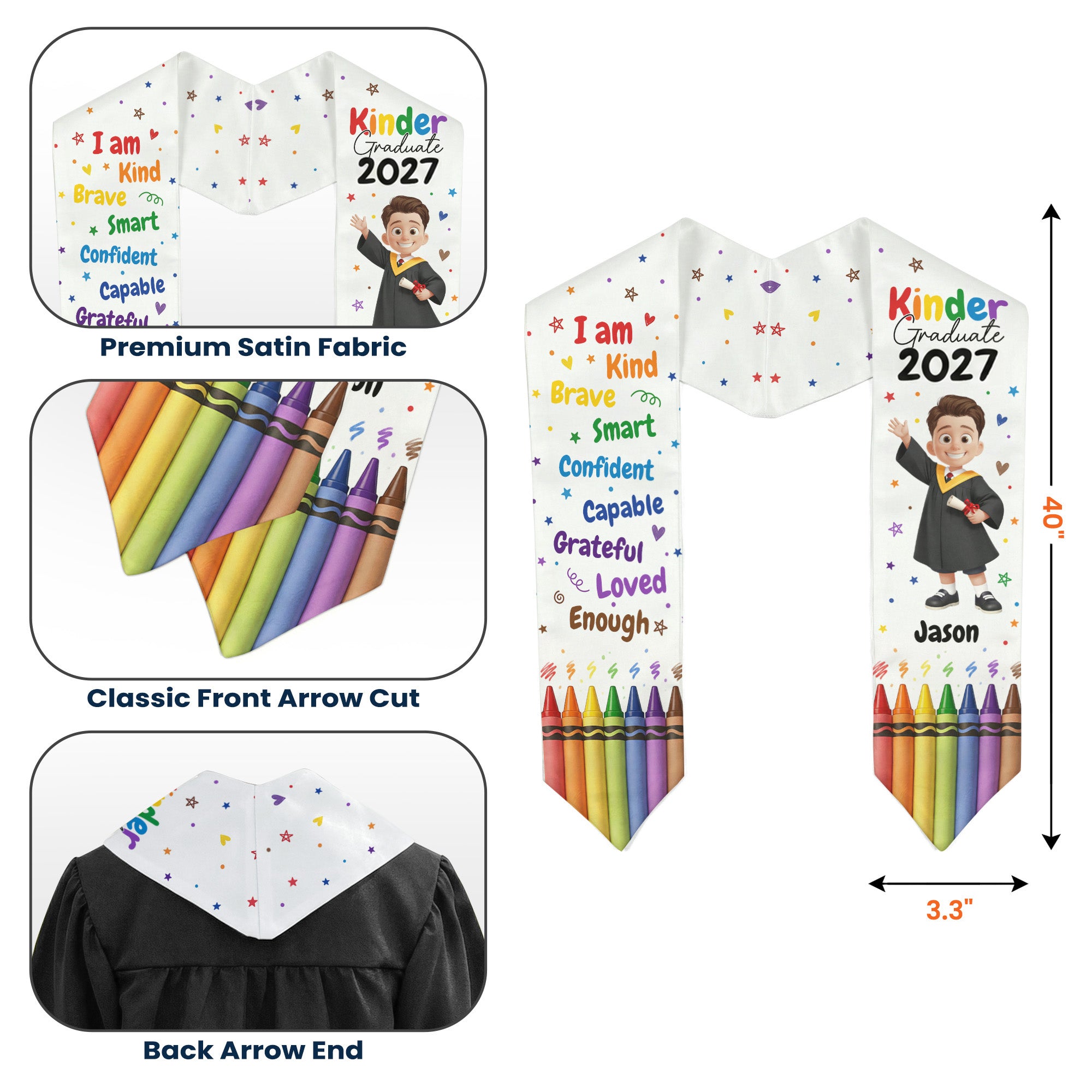 I Am Kind Affirmation Kinder Prek Graduation - Personalized Graduation Stole