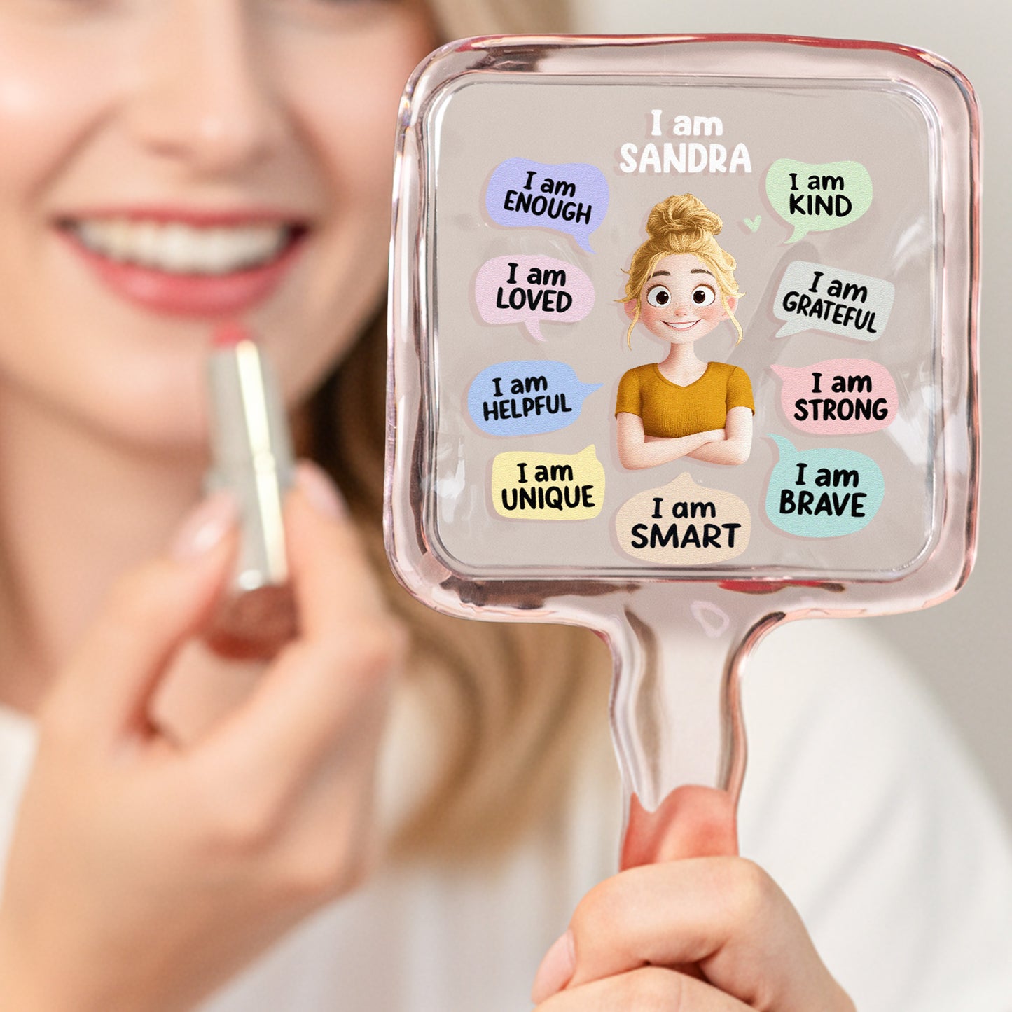 I Am Kind Affirmation - Personalized Handheld Mirror