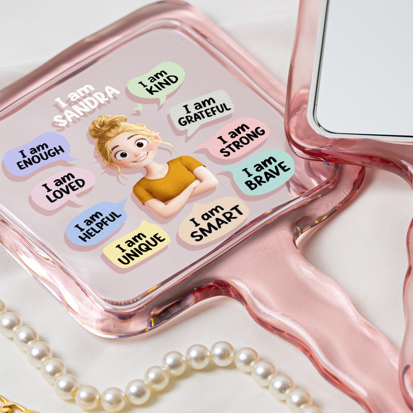 I Am Kind Affirmation - Personalized Handheld Mirror