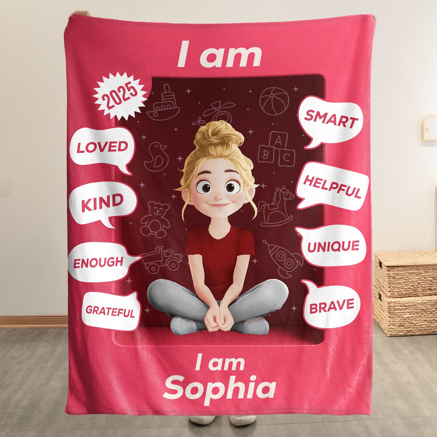 I Am Kind Kid Affirmation Toy Box - Personalized Blanket