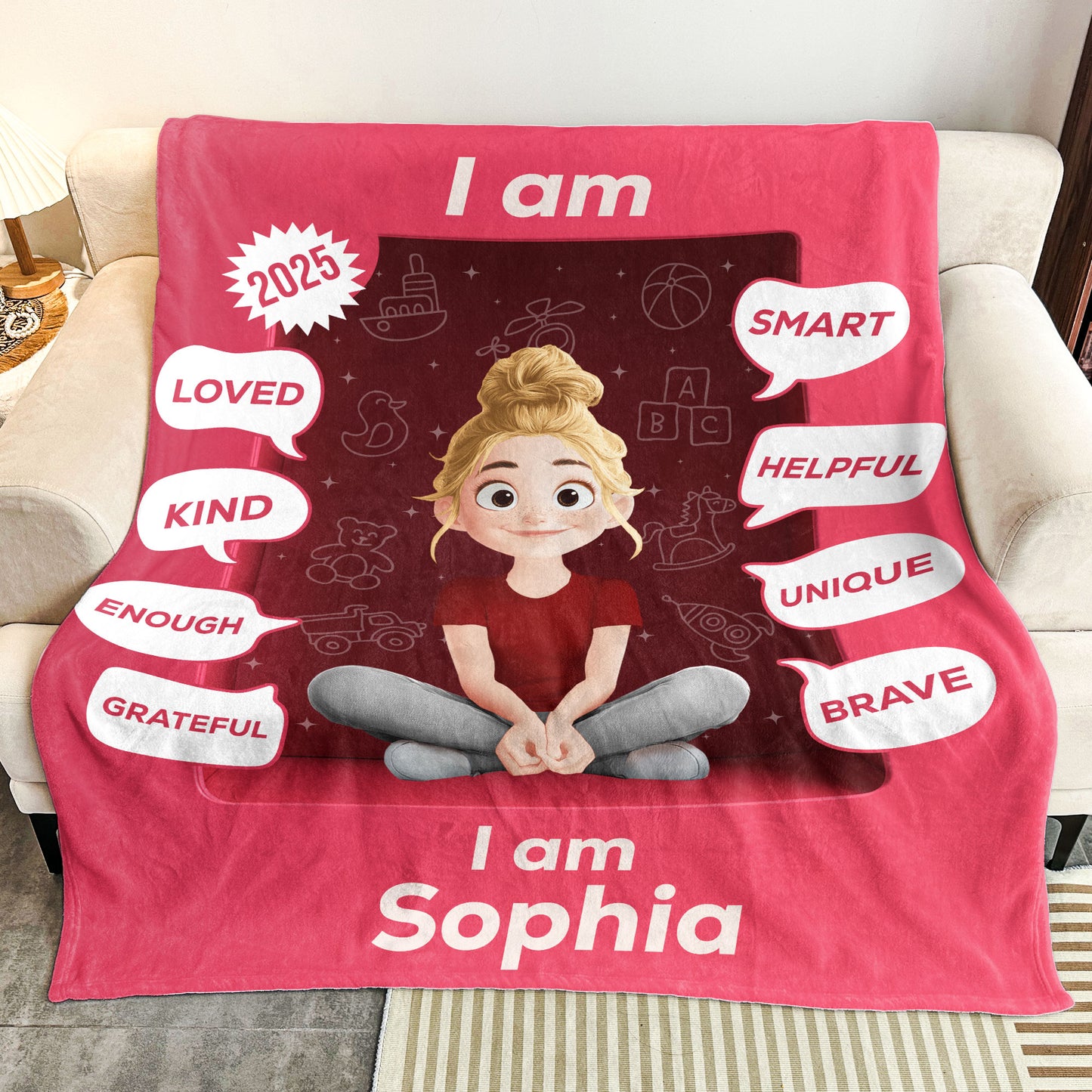 I Am Kind Kid Affirmation Toy Box - Personalized Blanket