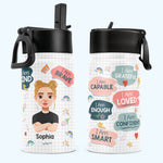 I Am Kind Motivation Affirmations - Personalized Kids Water Bottle With Straw Lid