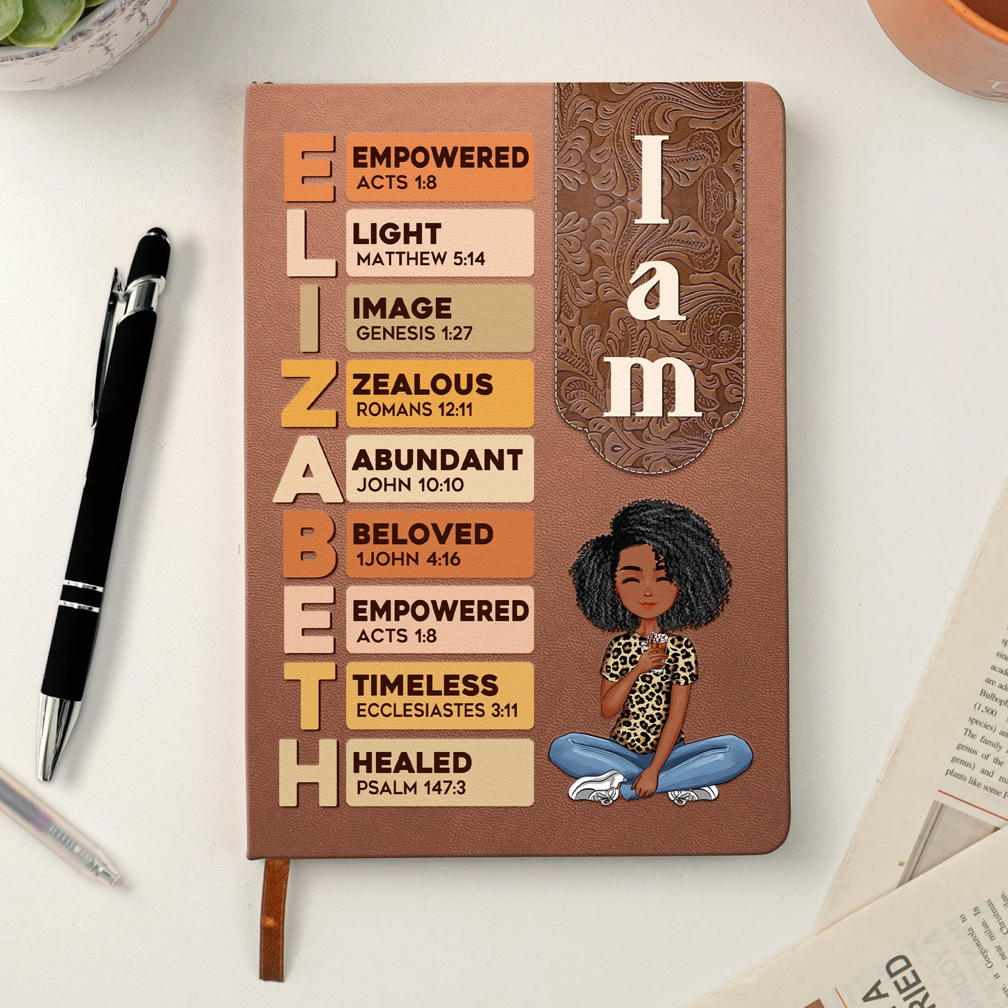 I Am Name Letter In Bible - Personalized Leather Journal