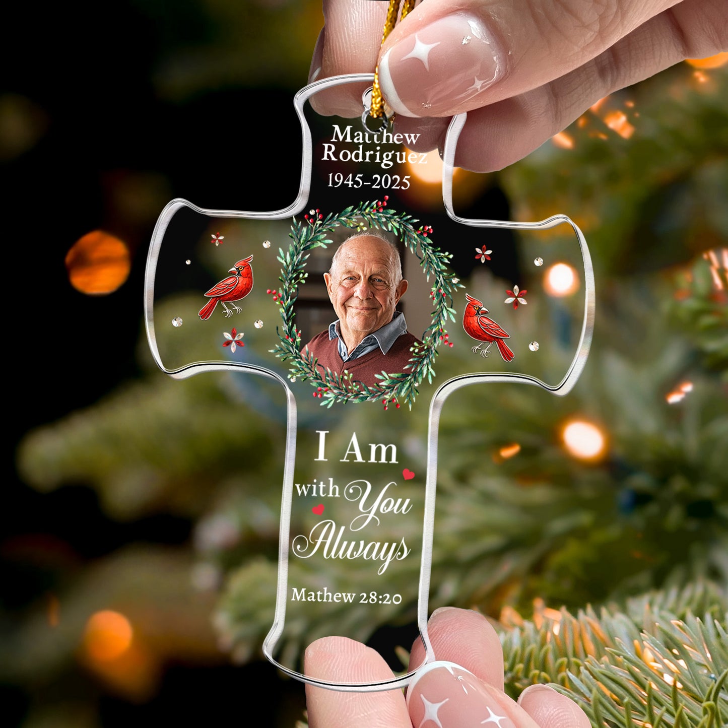 I Am With You Always Bible Verse Loss Of Loved One - Personalized Acrylic Photo Ornament