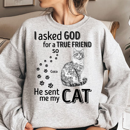 I Asked God For A True Friend Cat Toile De Jouy Style - Personalized Shirt