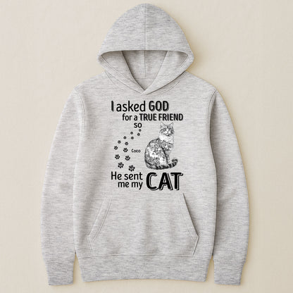 I Asked God For A True Friend Cat Toile De Jouy Style - Personalized Shirt