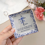 I Can Do All Things Birth Flower Toile De Jouy - Personalized Jewelry Dish