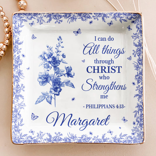 I Can Do All Things Through Christ Toile De Jouy - Personalized Jewelry Dish