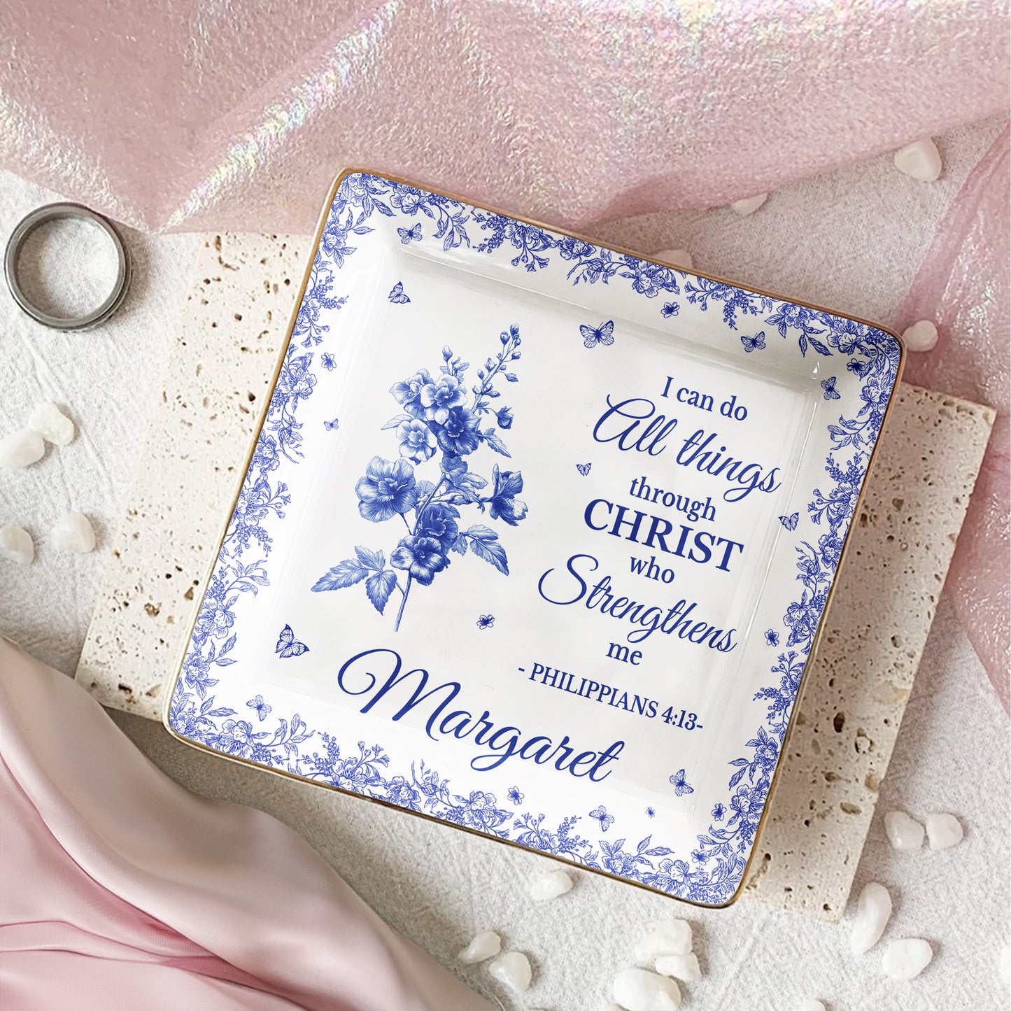 I Can Do All Things Through Christ Toile De Jouy - Personalized Jewelry Dish