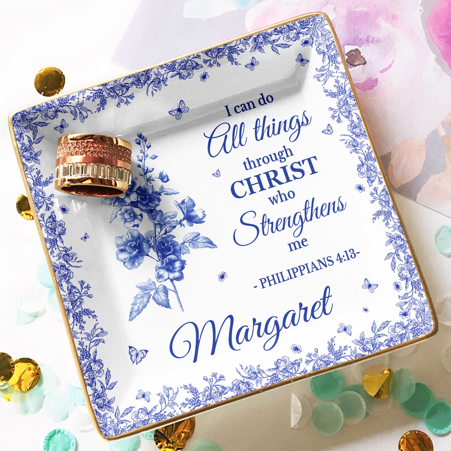 I Can Do All Things Through Christ Toile De Jouy - Personalized Jewelry Dish
