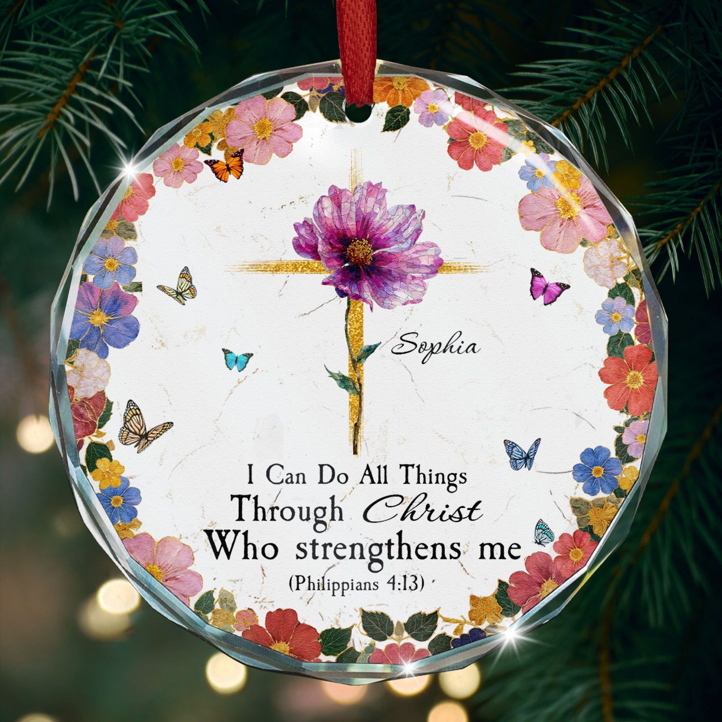 I Can Do All Things Through Christ Who Strengthens Me - Personalized Glass Ornament