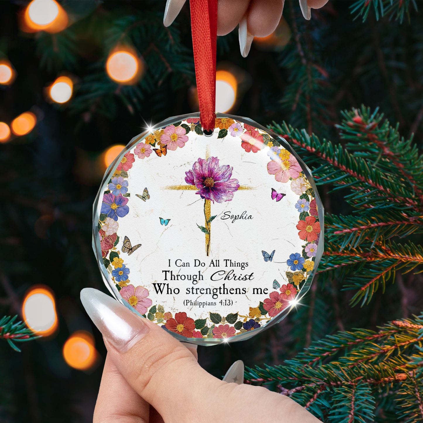 I Can Do All Things Through Christ Who Strengthens Me - Personalized Glass Ornament
