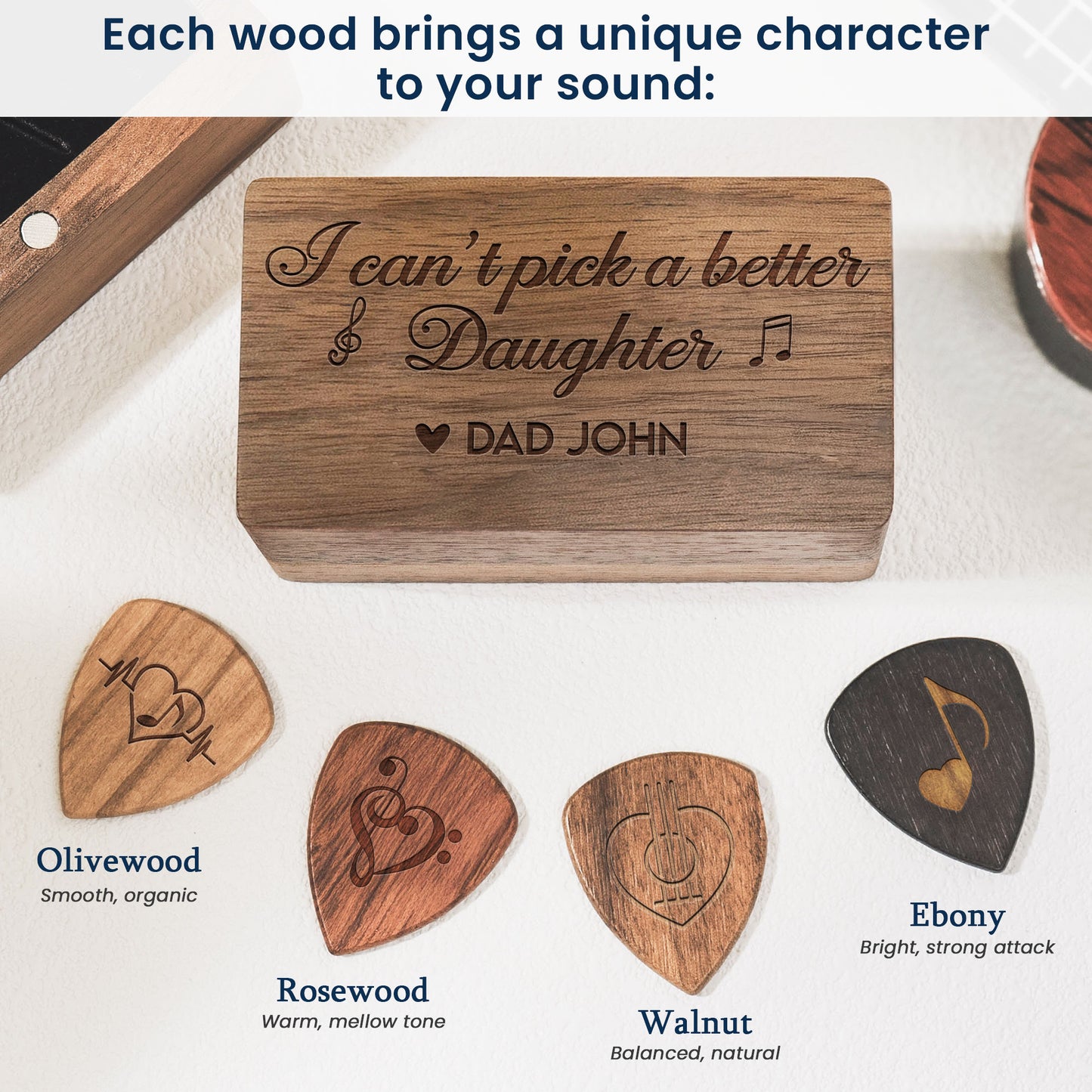 I Can't Pick A Better Daughter, Son - Personalized Wooden Guitar Pick Box